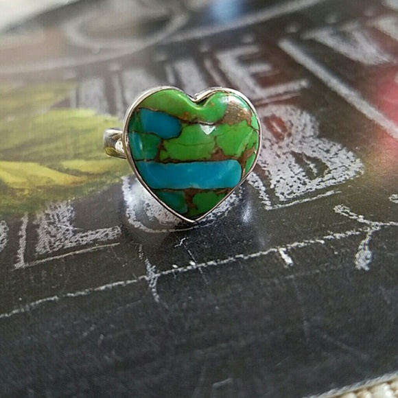 Earth Art hand crafted artisan Jewelry - Rare Blue Green Mojave Turquoise Ring Sterling